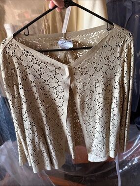 Armani Collezioni Taupe Openwork Crochet Cardigan